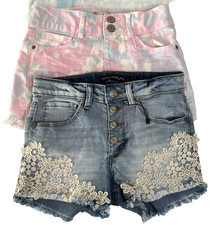 VANILLA STAR Girls Shorts 2 Lace Embroidered denim  Tye Die Size 10