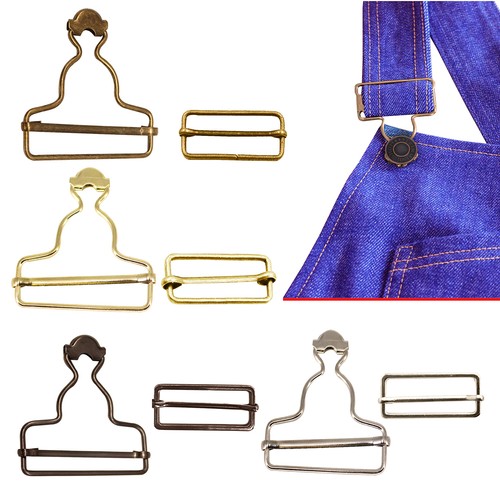 Metal Dungaree Buckle & Slider Set 35mm Clips for Braces Overalls Dressmaking - Picture 2 of 53