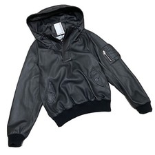 Jw Anderson Mens Womens Black Leather Bomber Biker Half Zip Pull Over Jacket S 8