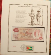 Guyana Banknote 1 Dollar 1966-92 P 21d UNC w / UN FDI FLAG STAMP prefix A/78