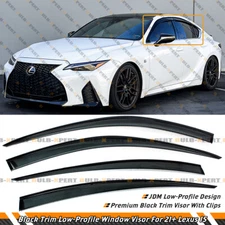 Premium Black Trim Window Visor Rain Guard W/ Clips For 21-25 Lexus IS300 IS350