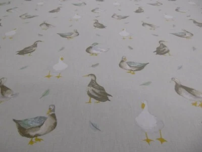 Curtain Fabric By Fryett's Textiles Jenny Ducks (Natural) 100% Cotton