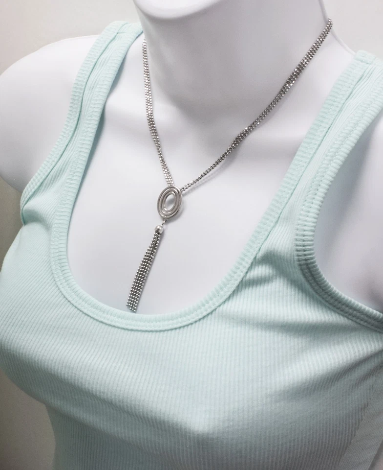 Collar colgante ovalado colgante colgante de cadena de bola de 3 hilos de plata de ley 925 de 16 pulgadas