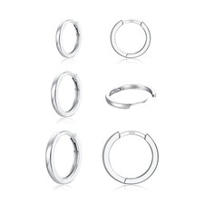 3 Pairs 925 Sterling Silver Hoop Earrings 14K White Gold Plated Small Silver ...