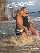 1984 Jantzen Swim Suit Vintage Print Ad Sailboat Ocean Beach 