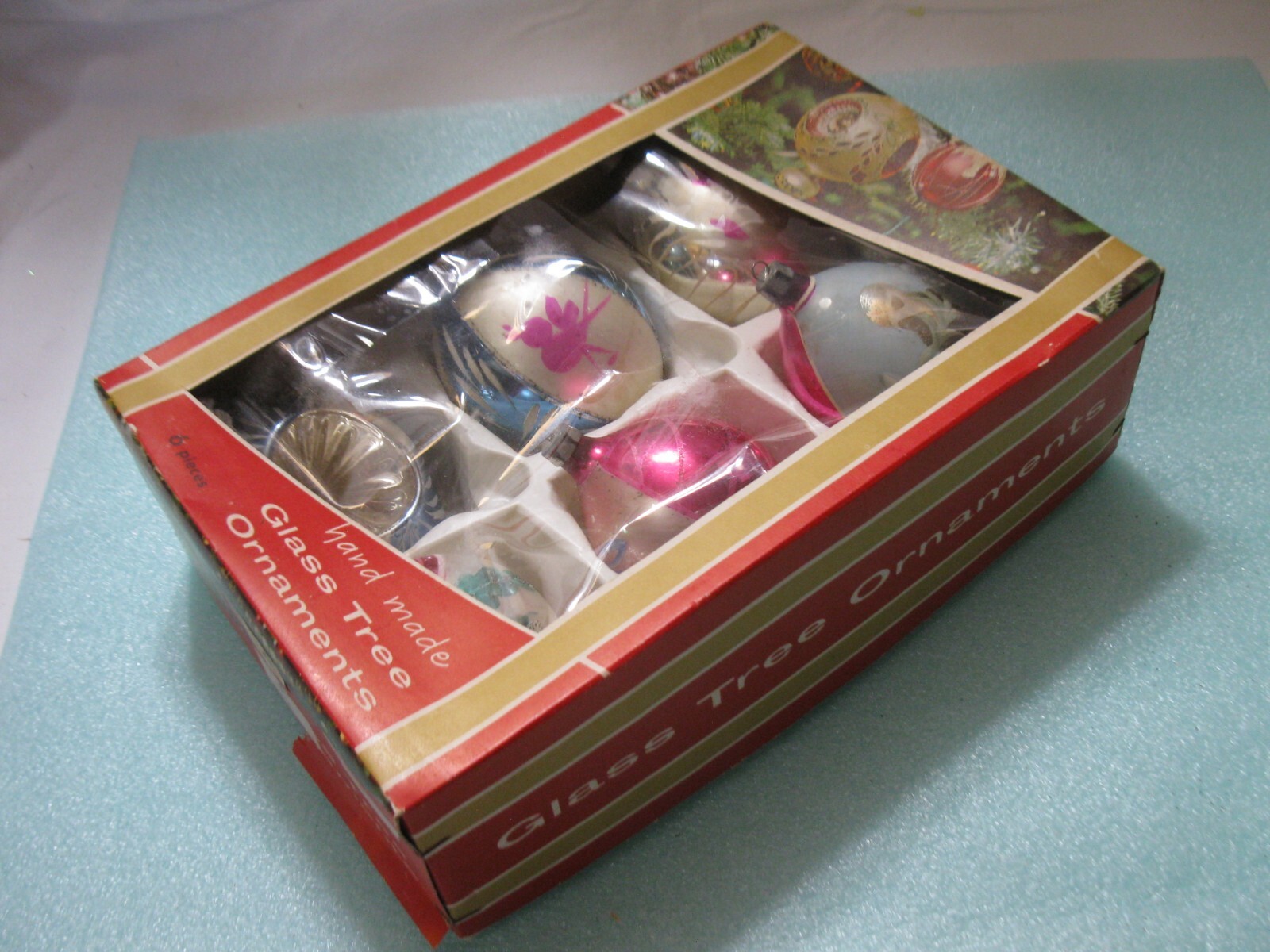VINTAGE GLASS CHRISTMAS TREE ORNAMENTS 6 MOSTLY POLAND WITH BOX GOOD