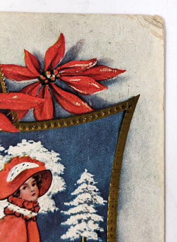 Antique 1910 Christmas Postcard Woman Red Dress Cancelled NY Railroad Station T - Picture 5 of 10