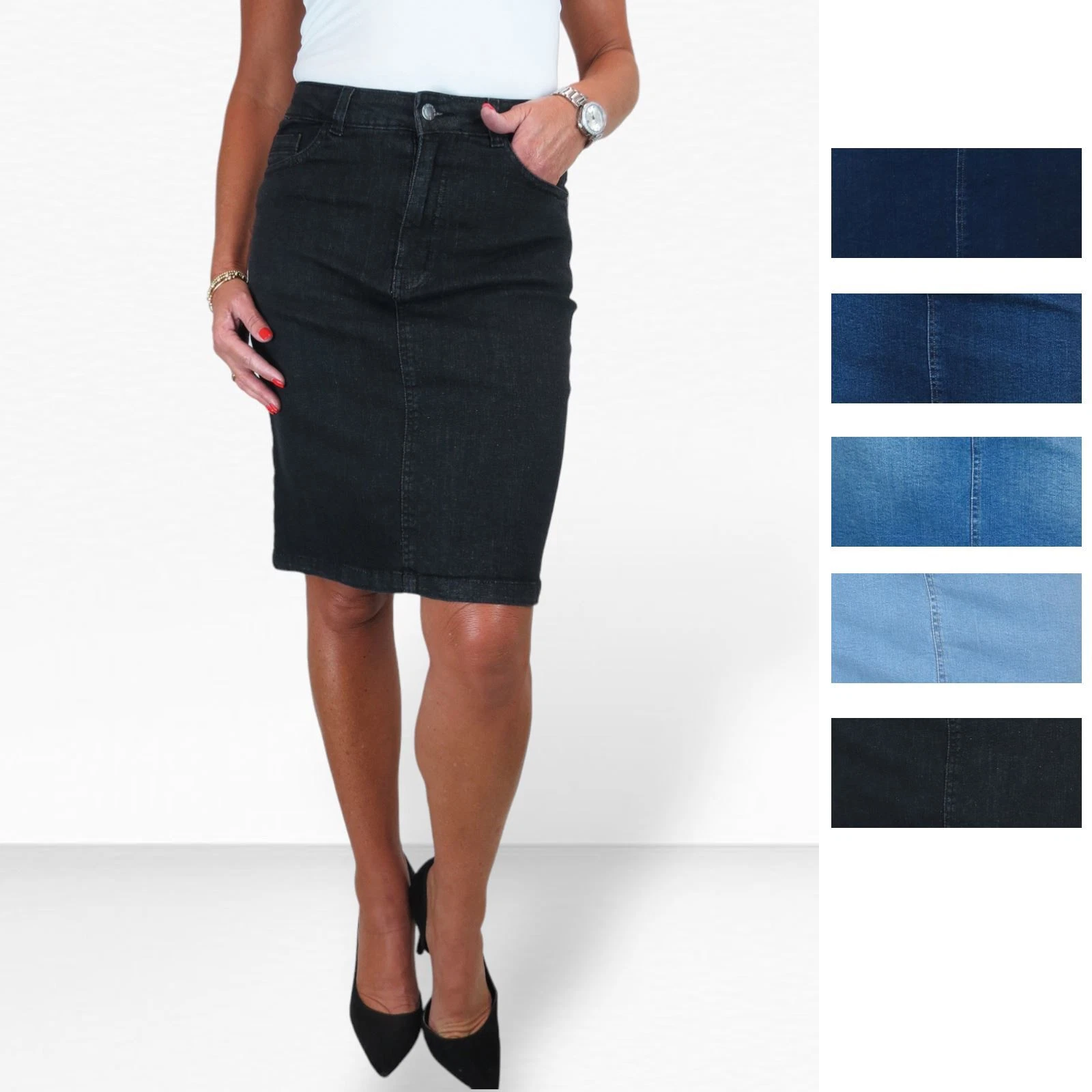 Women's Stretch Denim Pencil Skirt 21" Knee Length Jeans Skirt Casual 8-22
Opens in a new window or
