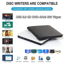 External CD/DVD Drive, USB 3.0 Portable DVD CD /-RW Drive Slim DVD/CD ROM Burner