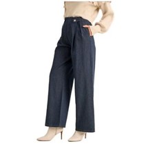 Zara NWT Wide Leg High Rise Pleated Dark Wash Denim Pants Size S