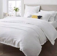 Twin Size Modern Luxury Ruffled Bedding Duvet Cover, White Cotton 68"x90" Inch