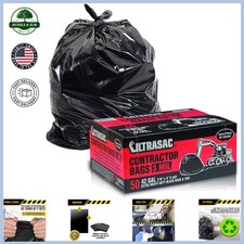 Large Black Trash Bags for Construction 42 Gallon, Puncture Resistant 50 Pack