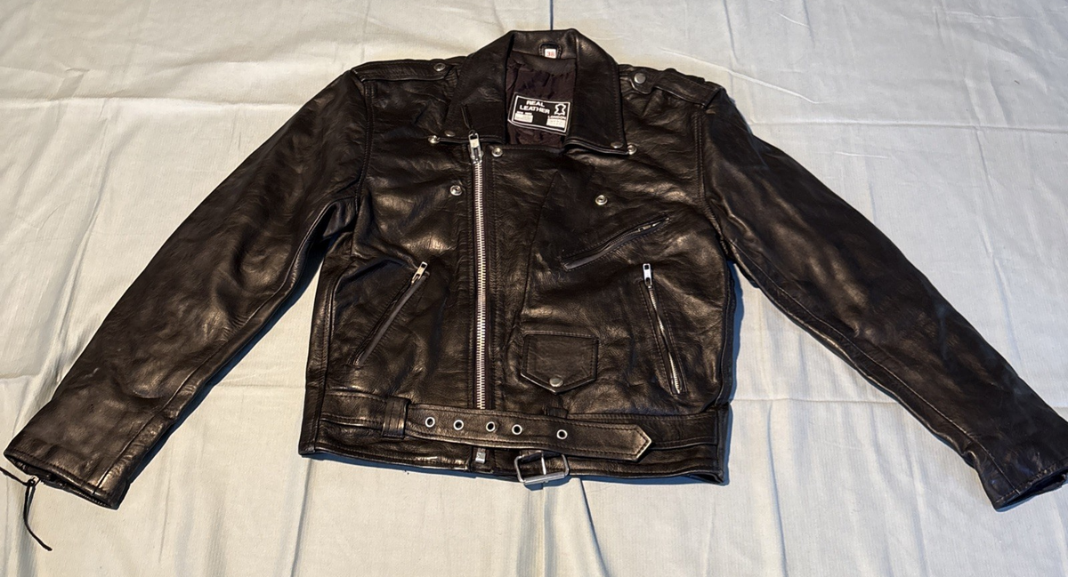 Echtes Leder Leather Jacket Black Biker size 38 | eBay