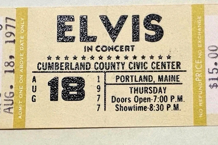 🇺🇸 ELVIS PRESLEY CONCERT TICKET, THE TOUR THAT WAS NOT TO BE  - 8 /1 8 / 77 !!