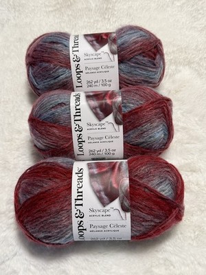 Loops & Threads Skyscape Yarn Burgundy & Light Blue Multi Acrylic Nylon Lot Of 3