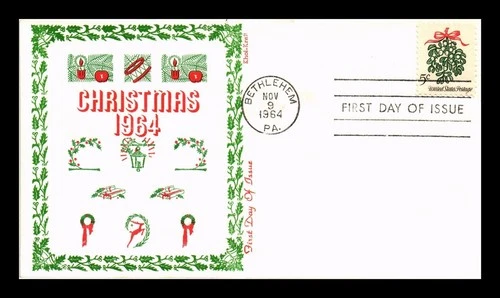 DR JIM STAMPS US COVER CHRISTMAS MISTLETOE FDC SCOTT 1255 KHOL KRAFT CACHET
