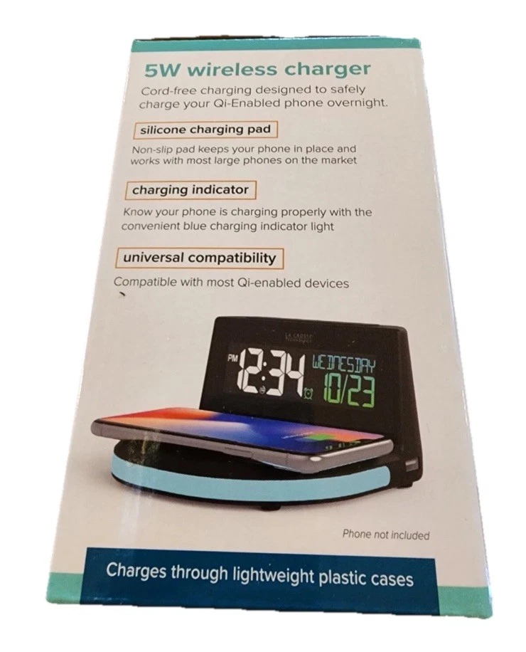 La Crosse Technology Wireless Charging Alarm Clock with Glowing light base NEW - Image 2 of 4