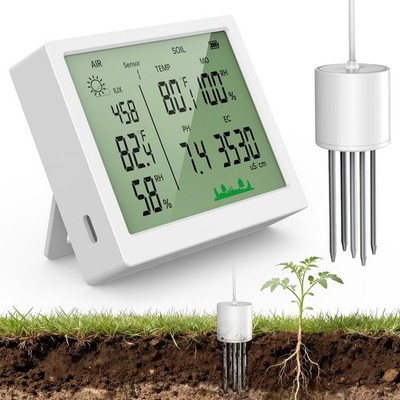 7 in 1 Soil Meter, Digital Soil Test Kit of PH/Sunlight/Fertility/Soil & Air ...