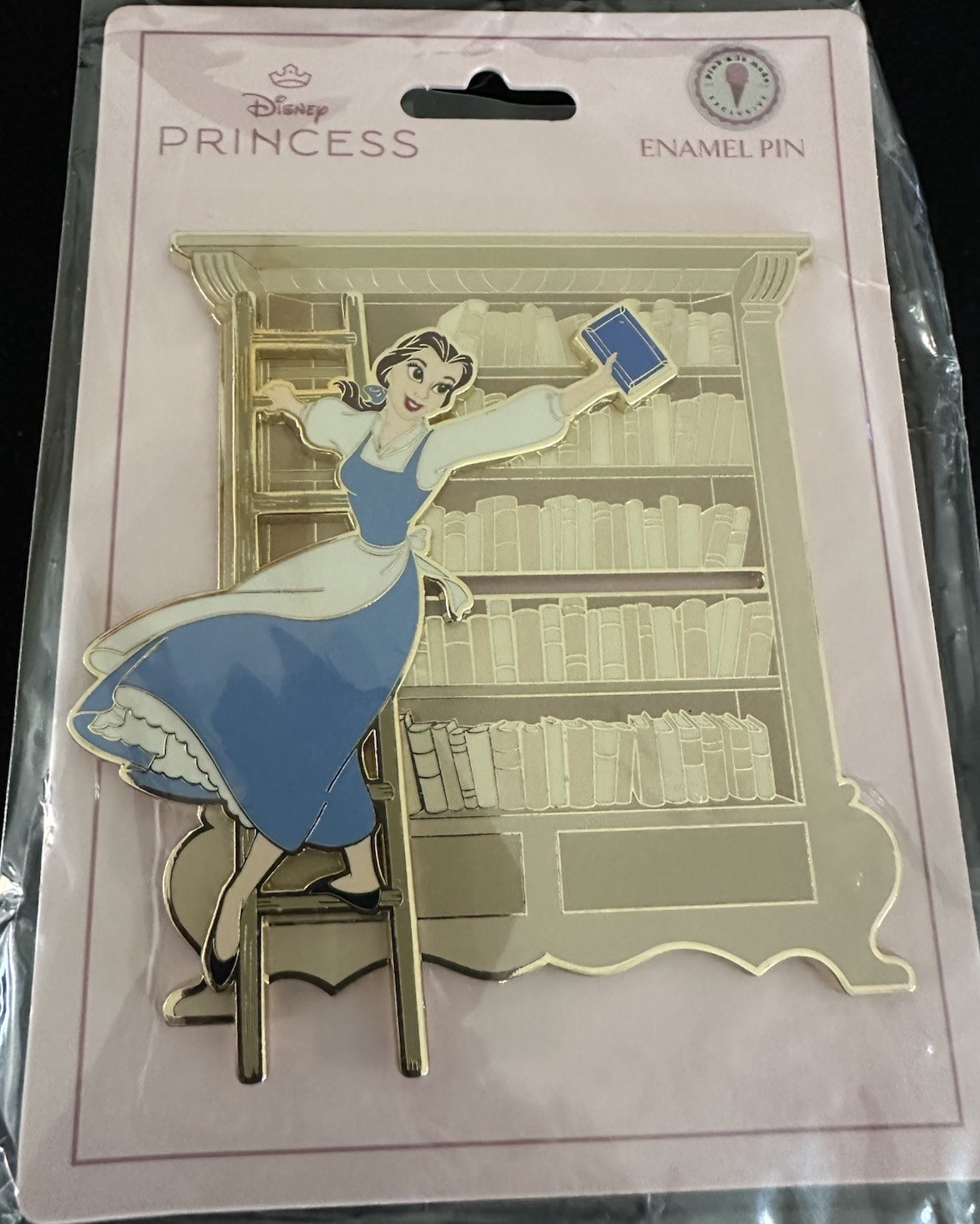 DISNEY PALM PINK A LA MODE BELLE LIBRARY SLIDER JUMBO PIN BEAUTY & THE BEAST