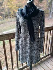 Bobbie Brooks Sweater Dress W/ Scarf Womens Small Black White Long Sleeve NWT