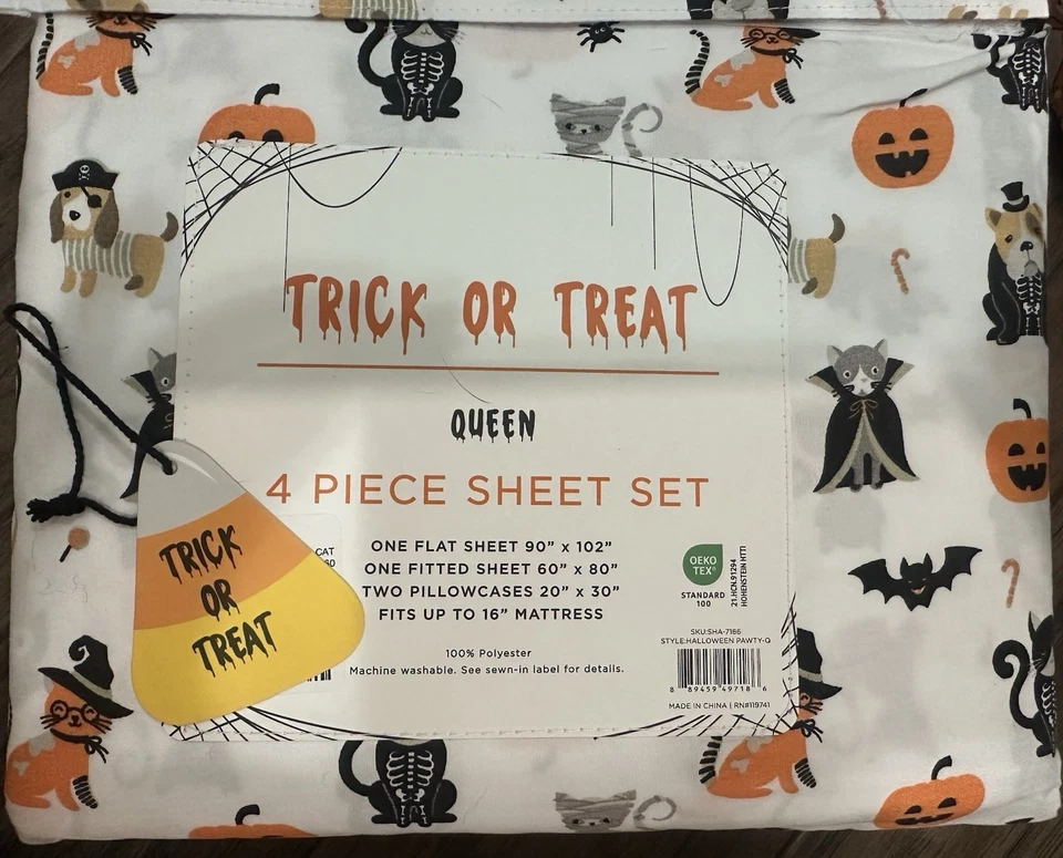 Truco o trato Spooktacular Juego de 4 hojas Halloween perros gatos calabazas murciélagos NUEVO Foto 2 de 2