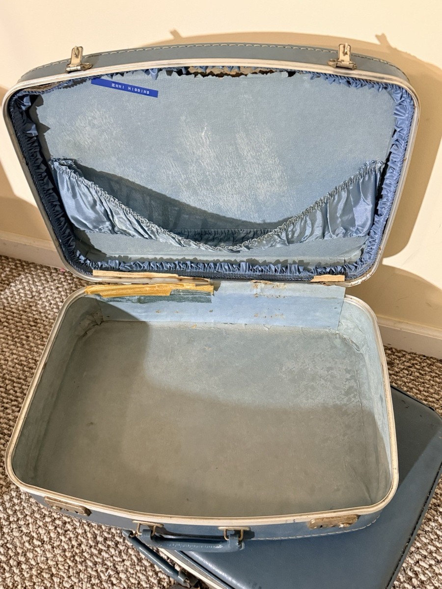 Vintage 1960s Blue Hard Shell Vinyl Luggage Set Some Locking Extra