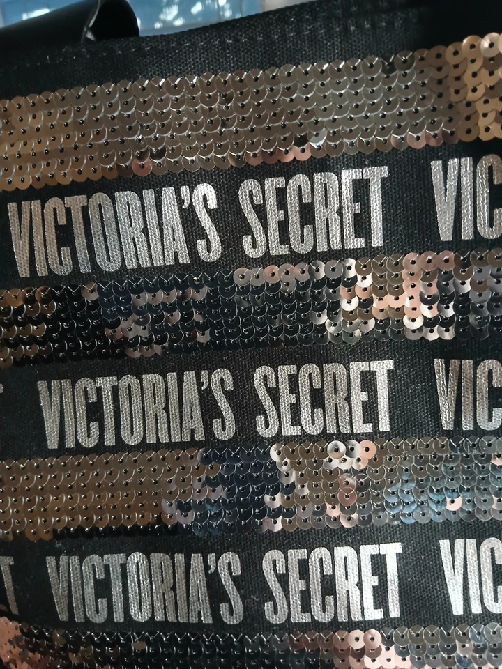 Victoria’s Secret Sequin Bling Tote Bag Weekender Black Silver 22 x 13 - Image 3 of 4