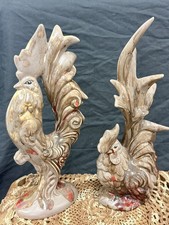 Vintage MCM Arnel's Mold Mauve and browb  Glazed Ceramic Rooster & Hen Figurine