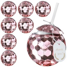 Disco Ball Cups with Lids Straws 9Pcs 20oz Memorial Day, Party Cups for Bac...