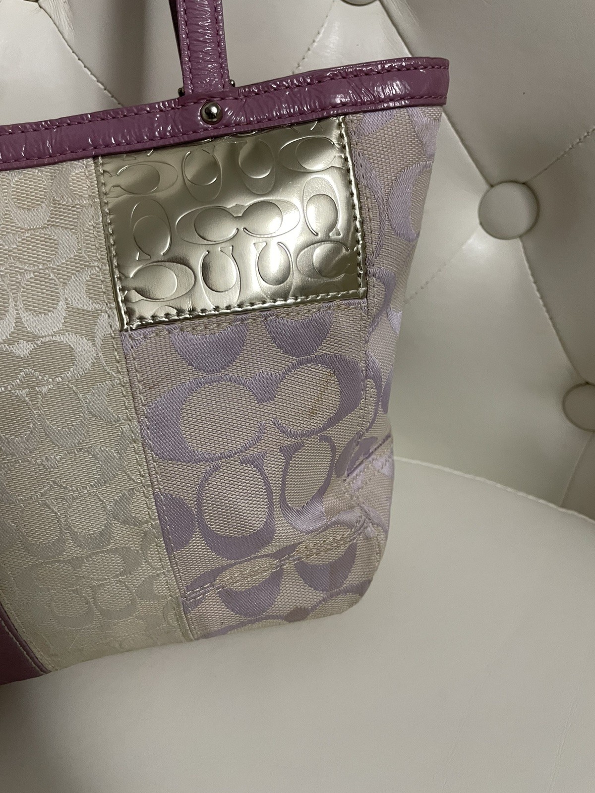 Mini Coach Patchwork Pink Beige Metallic Logo Wom… - image 4