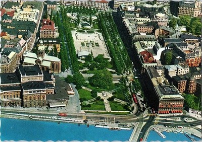Aerial View Kungsträdgården Park Stockholm Sweeden 1960s Photochrome Postcard