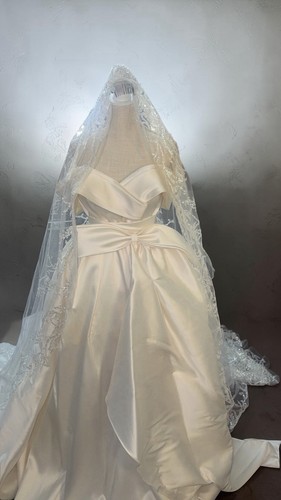 White Lace Trim Tulle Floor Length Bridal Wedding Veil with Lace and Tulle