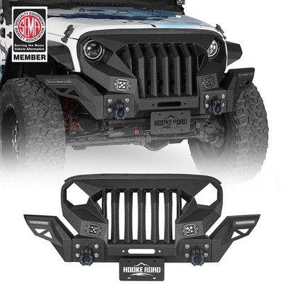 For 2007-2018 Jeep Wrangler JK Front Bumper Grille w/Winch Plate Lights D-Rings