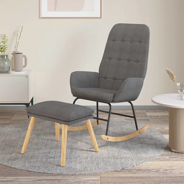 Schaukelstuhl Mit FußHocker Hellgrau Stoff Sessel Relaxsessel Wohnzimmer-image