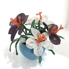 Vintage French Seed Bead Flowers Handmade 5 Flowers  Branches