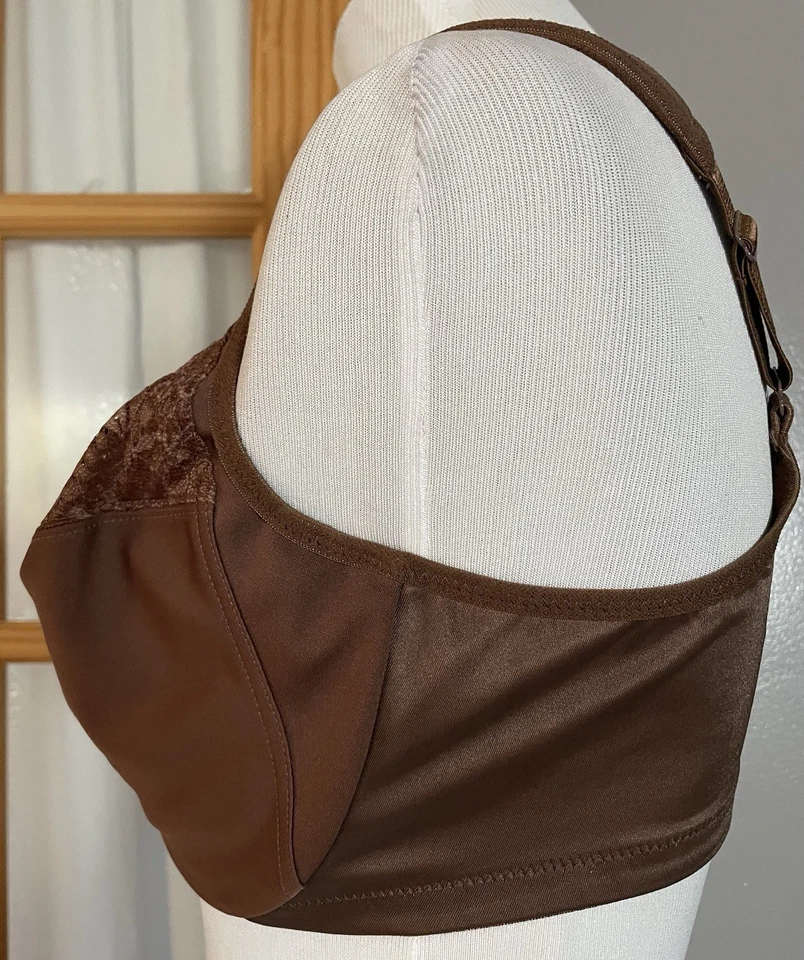 Sujetador Glamorise Elegance Cierre Frontal 40DD Floral Encaje Con Aros Marrón Correa Ancha Foto 2 de 4