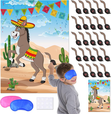 KUUQA Pin the Tail on the Donkey Party Game, Mexican Donkey Party Supplies, Birt