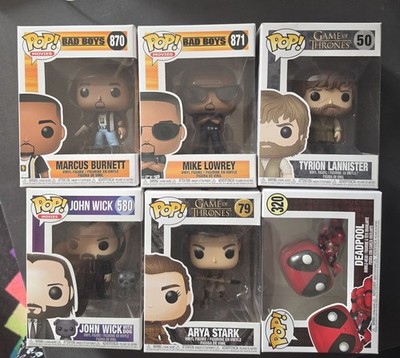 Funko Pop! Set: Bad Boys, John Wick, Arya Stark, Tyrion Lannister, Deadpool
