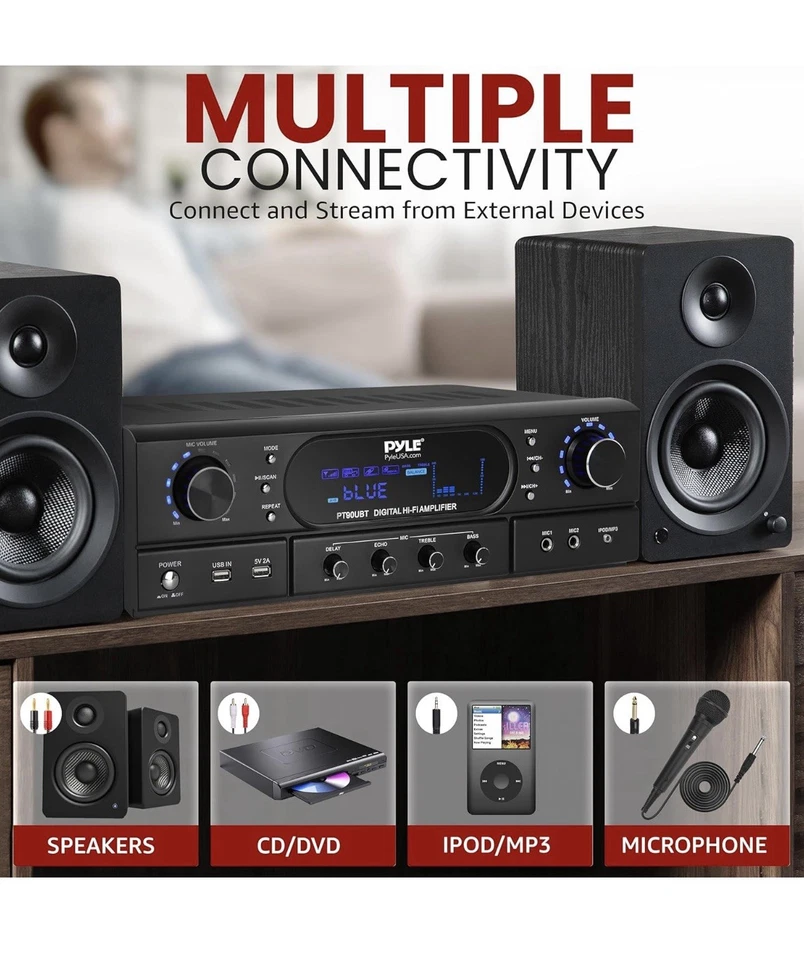 Pyle PT90UBT Home Theater MP3/USB/FM Radio Bluetooth 2-Channel Receiver Ge1 - Image 3 of 4