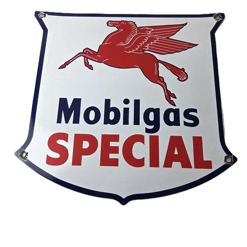 Vintage Mobil Special Sign - Porcelain Pegasus Gasoline Pegasus Gas Pump Sign