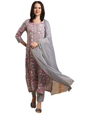 GoSriKi Women's Rayon Blend Straight Printed Kurta with Pant Dupatta