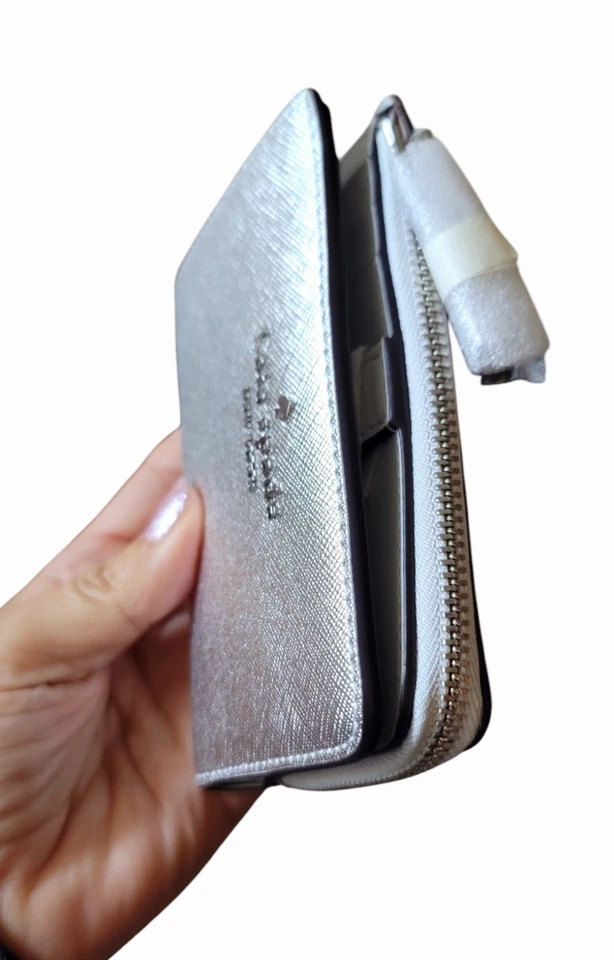 NUEVA CARTERA DE CUERO SAFFIANO KATE SPADE MADISON PEQUEÑA PLATEADA CON CREMALLERA EN L $189NUEVA NUEVA CON ETIQUETAS Foto 4 de 4