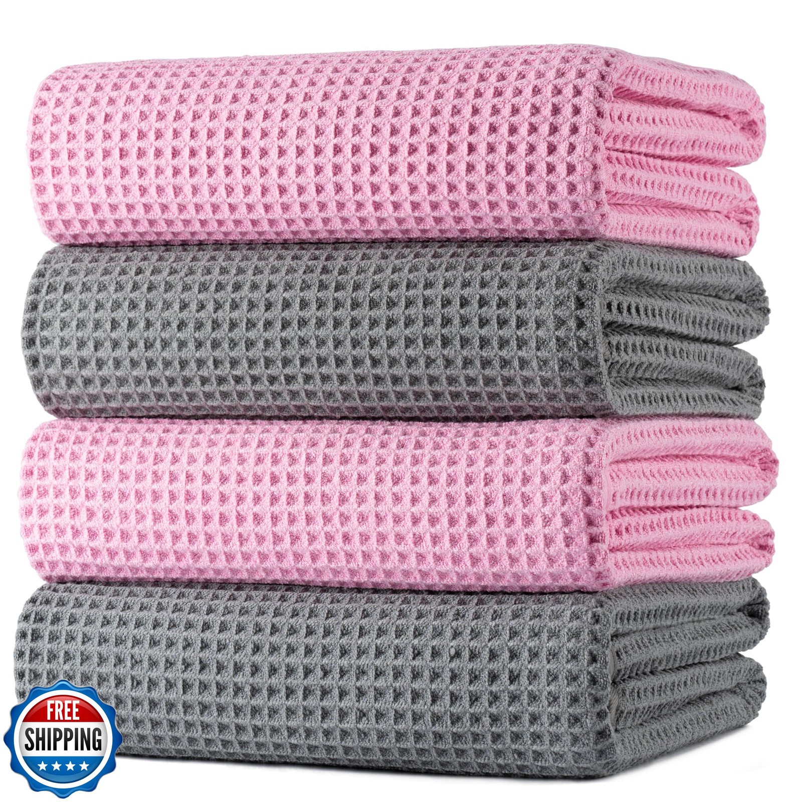 POLYTE Oversize Quick Dry Bath Towel Set 4 Pack 60x30 Inch Microfiber Lint Free