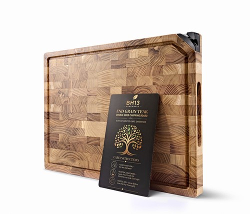 Large Wooden Chopping Board With Integrated Knife Sharpener & Collection Trough