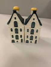 Pair of KLM Delft Blue Miniature Houses #54 – Dutch Canal Gin Bottles – Empty –
