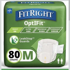 FitRight OptiFit Adult Diapers, LeakStop Guards, 80 Count, Medium