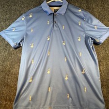IZOD Golf Polo Shirt Men's XL Blue Hawaiian Hula Dancer Print Short Sleeve