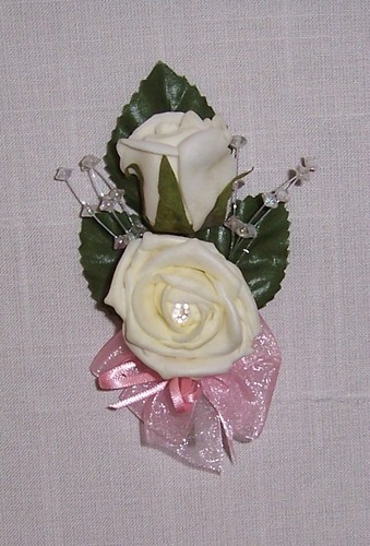 10 Artificial double rose button hole ribbons crystals many colours available - Picture 8 of 24