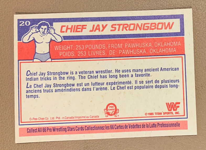 1985 O-Pee-Chee WWF #20 Chief Jay Strongbow RC - Image 2 of 2