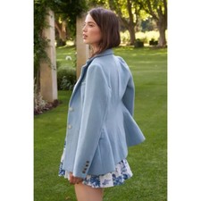 Loveshackfancy Blue Lula Wool Blend Blazer Coat Jacket Womens Size  8